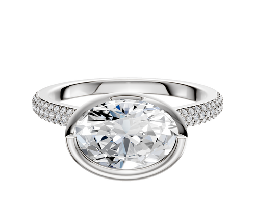 18K White Gold Bezel Full Bezel East/West Cathedral Dome 3-Row-Pave 2.0mm Engagement Ring