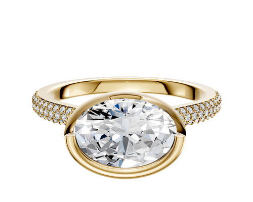 14K Yellow Gold Bezel Full Bezel East/West Cathedral Dome 3-Row-Pave 2.0mm Engagement Ring
