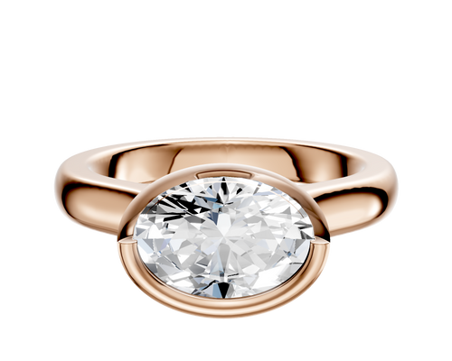 14K Rose Gold Bezel Full Bezel East/West Cathedral Dome 3.0mm Engagement Ring