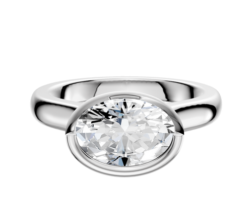 14K White Gold Bezel Full Bezel East/West Cathedral Dome 3.0mm Engagement Ring