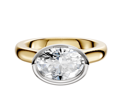 14K Two Tone Bezel Full Bezel East/West Cathedral Dome 3.0mm Engagement Ring