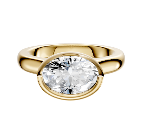18K Yellow Gold Bezel Full Bezel East/West Cathedral Dome 3.0mm Engagement Ring
