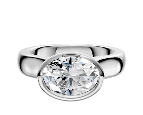 14K White Gold Bezel Full Bezel East/West Cathedral Dome 4.0mm Engagement Ring