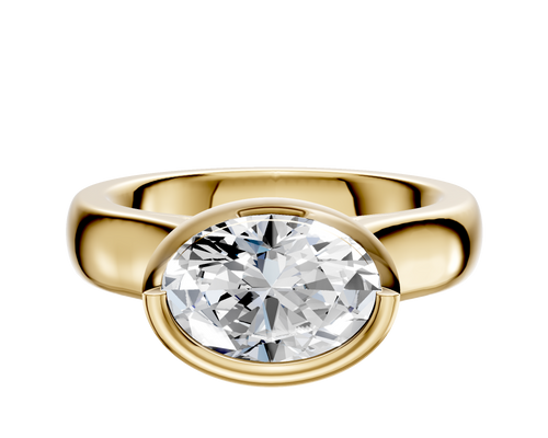 14K Yellow Gold Bezel Full Bezel East/West Cathedral Dome 4.0mm Engagement Ring