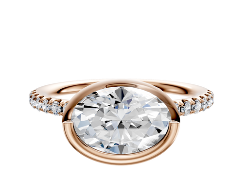 18K Rose Gold Bezel Full Bezel East/West Classic Dome 1-Row-Pave 2.5mm Engagement Ring