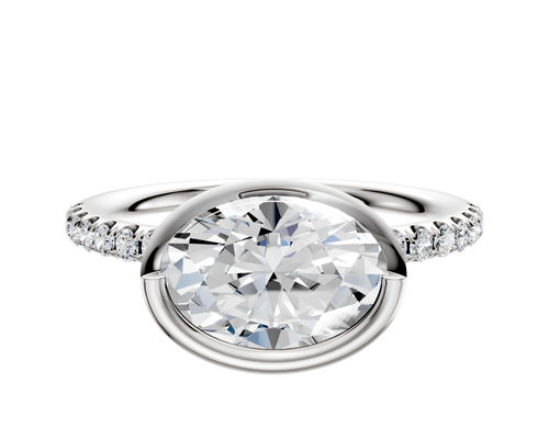 14K Two Tone Bezel Full Bezel East/West Classic Dome 1-Row-Pave 2.5mm Engagement Ring