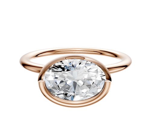 18K Rose Gold Bezel Full Bezel East/West Classic Dome 1.5mm Engagement Ring
