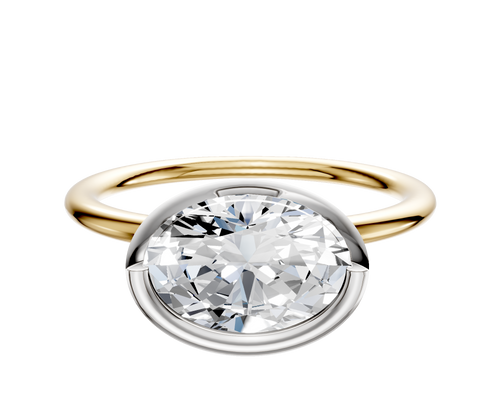 18K Two Tone Bezel Full Bezel East/West Classic Dome 1.5mm Engagement Ring