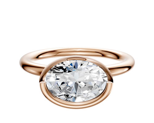 18K Rose Gold Bezel Full Bezel East/West Classic Dome 2.0mm Engagement Ring