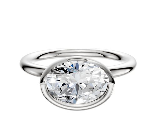 18K White Gold Bezel Full Bezel East/West Classic Dome 2.0mm Engagement Ring