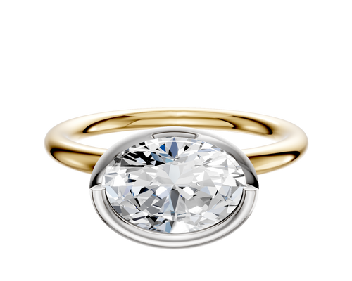 14K Two Tone Bezel Full Bezel East/West Classic Dome 2.0mm Engagement Ring