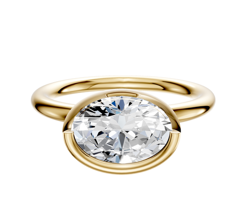 14K Yellow Gold Bezel Full Bezel East/West Classic Dome 2.0mm Engagement Ring