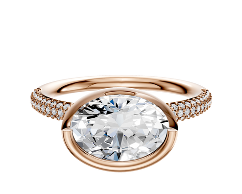 18K Rose Gold Bezel Full Bezel East/West Classic Dome 3-Row-Pave 2.0mm Engagement Ring