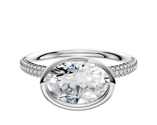 14K Two Tone Bezel Full Bezel East/West Classic Dome 3-Row-Pave 2.0mm Engagement Ring