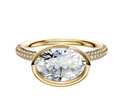 14K Yellow Gold Bezel Full Bezel East/West Classic Dome 3-Row-Pave 2.0mm Engagement Ring