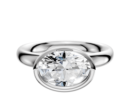 18K White Gold Bezel Full Bezel East/West Classic Dome 3.0mm Engagement Ring