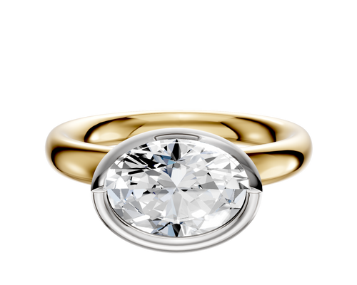 18K Two Tone Bezel Full Bezel East/West Classic Dome 3.0mm Engagement Ring