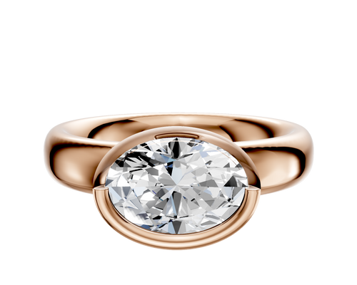 18K Rose Gold Bezel Full Bezel East/West Classic Dome 4.0mm Engagement Ring