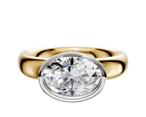 14K Two Tone Bezel Full Bezel East/West Classic Dome 4.0mm Engagement Ring