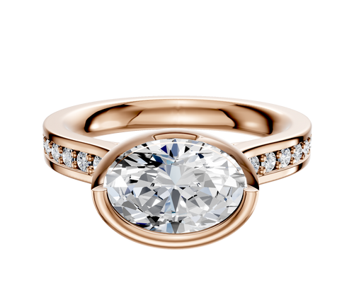 18K Rose Gold Bezel Full Bezel East/West Cathedral Flat 1-Row-Pave 2.5mm Engagement Ring