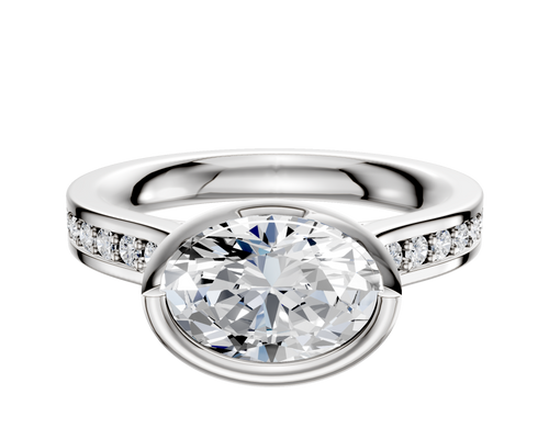 18K White Gold Bezel Full Bezel East/West Cathedral Flat 1-Row-Pave 2.5mm Engagement Ring
