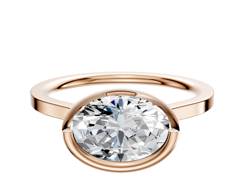 18K Rose Gold Bezel Full Bezel East/West Cathedral Flat 1.5mm Engagement Ring