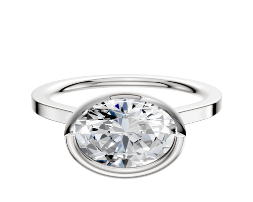 18K White Gold Bezel Full Bezel East/West Cathedral Flat 1.5mm Engagement Ring