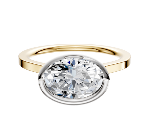 18K Two Tone Bezel Full Bezel East/West Cathedral Flat 1.5mm Engagement Ring