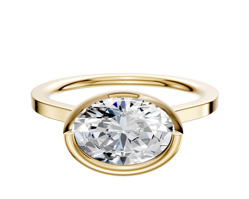 18K Yellow Gold Bezel Full Bezel East/West Cathedral Flat 1.5mm Engagement Ring