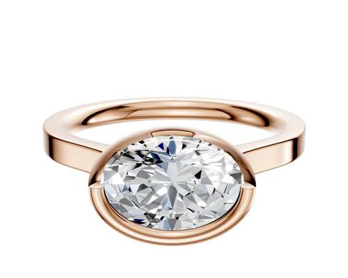 18K Rose Gold Bezel Full Bezel East/West Cathedral Flat 2.0mm Engagement Ring