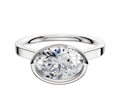 18K White Gold Bezel Full Bezel East/West Cathedral Flat 2.0mm Engagement Ring