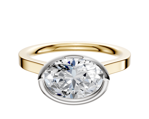 18K Two Tone Bezel Full Bezel East/West Cathedral Flat 2.0mm Engagement Ring