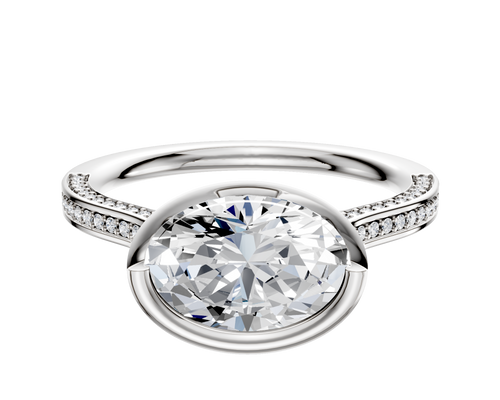 14K Two Tone Bezel Full Bezel East/West Cathedral Flat 3-Row-Pave 2.0mm Engagement Ring