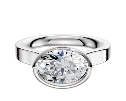 Platinum Bezel Full Bezel East/West Cathedral Flat 3.0mm Engagement Ring