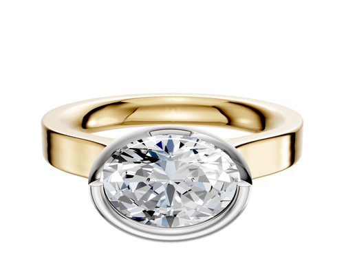 18K Two Tone Bezel Full Bezel East/West Cathedral Flat 3.0mm Engagement Ring