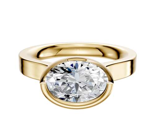 14K Yellow Gold Bezel Full Bezel East/West Cathedral Flat 3.0mm Engagement Ring