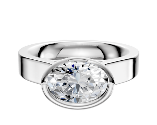 18K White Gold Bezel Full Bezel East/West Cathedral Flat 4.0mm Engagement Ring