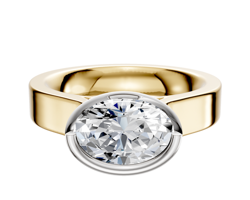 18K Two Tone Bezel Full Bezel East/West Cathedral Flat 4.0mm Engagement Ring