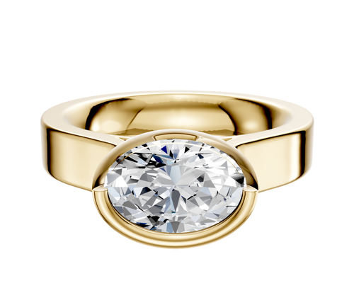 14K Yellow Gold Bezel Full Bezel East/West Cathedral Flat 4.0mm Engagement Ring