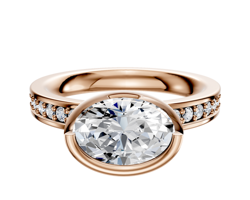 18K Rose Gold Bezel Full Bezel East/West Classic Flat 1-Row-Pave 2.5mm Engagement Ring