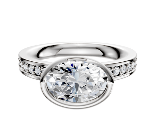 18K White Gold Bezel Full Bezel East/West Classic Flat 1-Row-Pave 2.5mm Engagement Ring