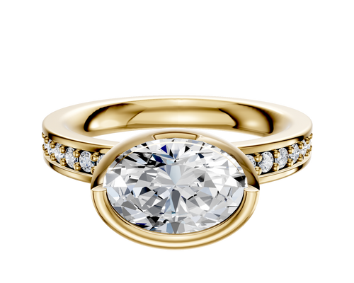 14K Yellow Gold Bezel Full Bezel East/West Classic Flat 1-Row-Pave 2.5mm Engagement Ring