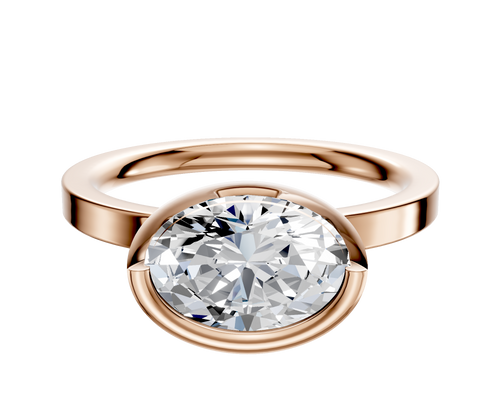 18K Rose Gold Bezel Full Bezel East/West Classic Flat 2.0mm Engagement Ring