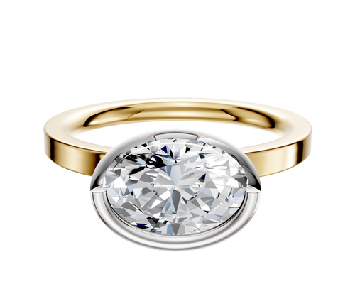 18K Two Tone Bezel Full Bezel East/West Classic Flat 2.0mm Engagement Ring