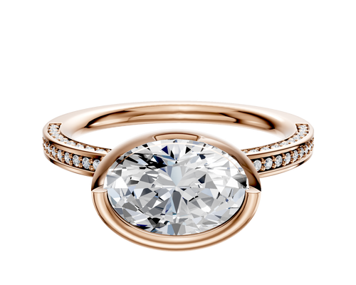 18K Rose Gold Bezel Full Bezel East/West Classic Flat 3-Row-Pave 2.0mm Engagement Ring