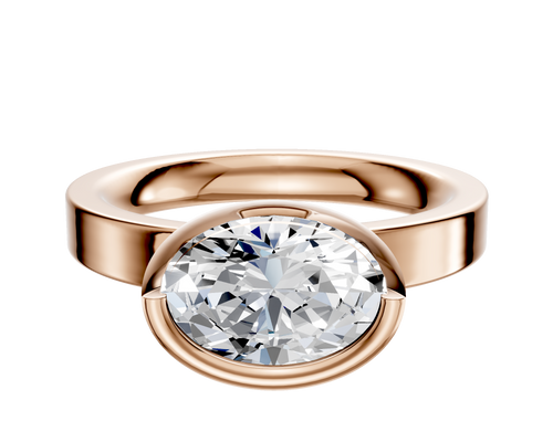 18K Rose Gold Bezel Full Bezel East/West Classic Flat 3.0mm Engagement Ring