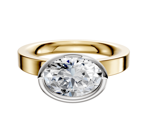 18K Two Tone Bezel Full Bezel East/West Classic Flat 3.0mm Engagement Ring