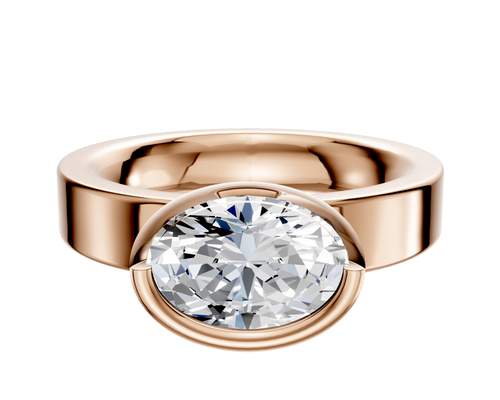 18K Rose Gold Bezel Full Bezel East/West Classic Flat 4.0mm Engagement Ring