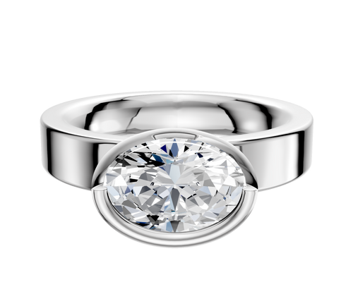 14K White Gold Bezel Full Bezel East/West Classic Flat 4.0mm Engagement Ring