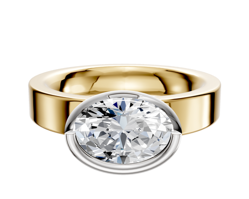 18K Two Tone Bezel Full Bezel East/West Classic Flat 4.0mm Engagement Ring